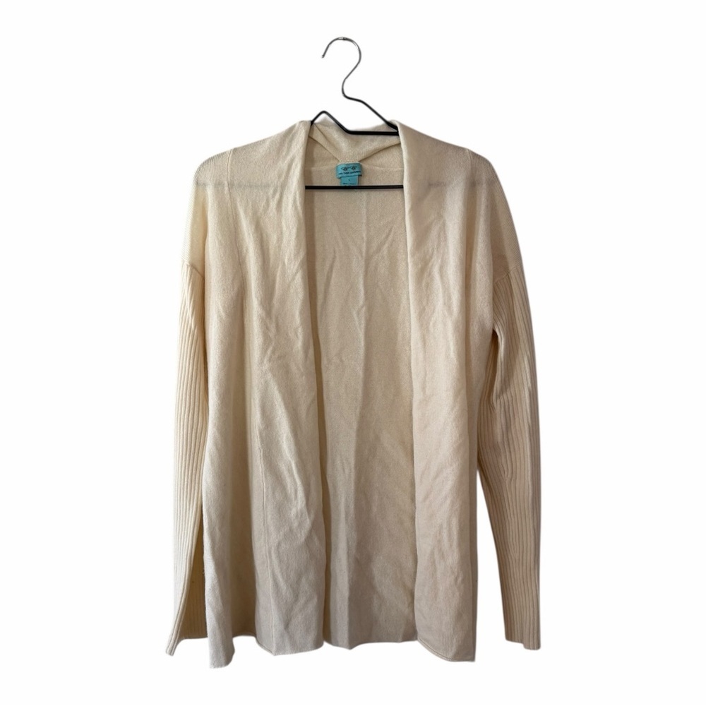 Two Bees Cashmere Cream 100% Cashmere Open Front Cardigan Sweater Women’s Large